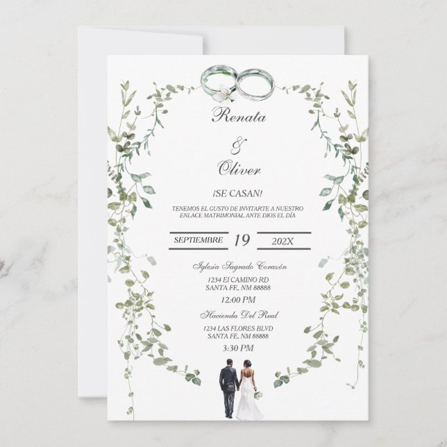 Convite Greenery Wreath Invitation (Frente)