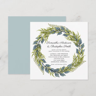 Convite Greenery Wreath Watercolor Green and Teal Wedding