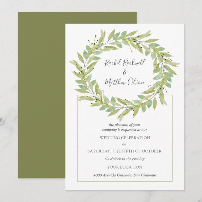 Convite Greenery Wreath Wedding (Frente/Verso)