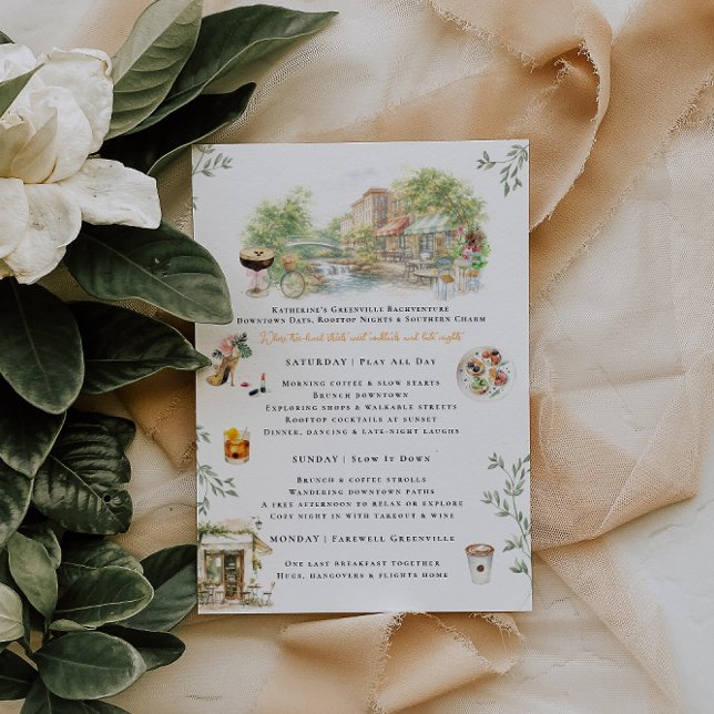 Convite Greenville SC Bachelorette Weekend Itinerary (Criador carregado)