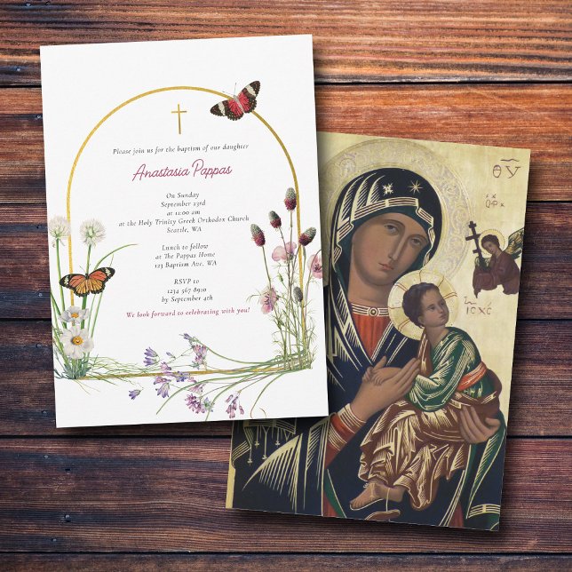 Convite Grego Ortodoxo Christening Baptism Girl Wildflower (Greek Orthodox Christening Baptism Girl Wildflower Invitation)