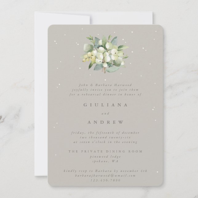 Convite Greige Snowberry+Eucalyptus - Ensaio de Casamento (Frente)
