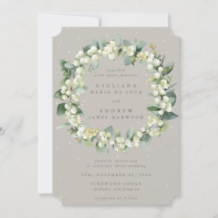 Convite Greige Snowberry+Eucalyptus Wreath Casamento no in