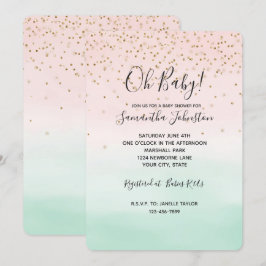 Convite Grelha Brilhante Brilhante Rosa Mint Confetti Dour