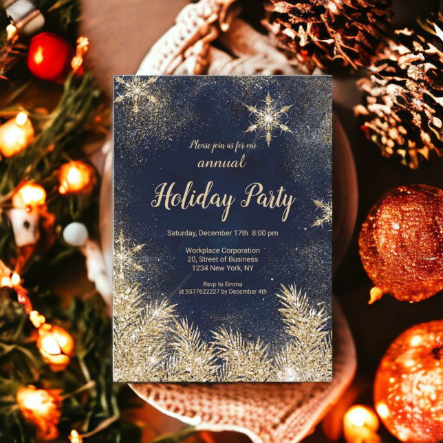 Convite Grelha de ouro quente neve Férias de Natal (Chic gold glitter snow Christmas corporate holiday Invitation)
