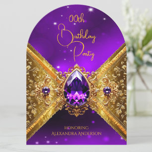 Convite Grelha de Ouro Roxo de Aniversário Dourado Elegant