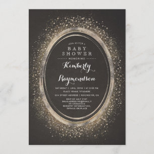 Convite Grelha Dourada de brilho  Chá de fraldas Elegant 