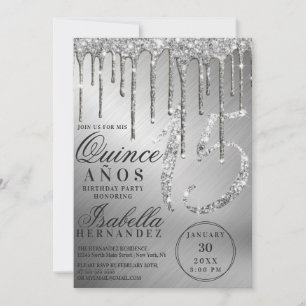 Convite Grelha Silver Glitter Metálico Cola Quinceañera