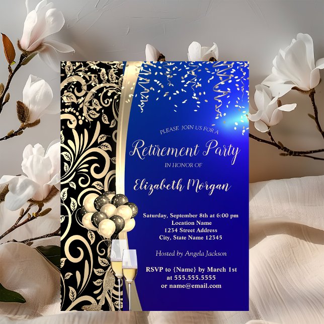 Convite Grelhas Douradas, Altos Cores,Aposentação Azul (Criador carregado)