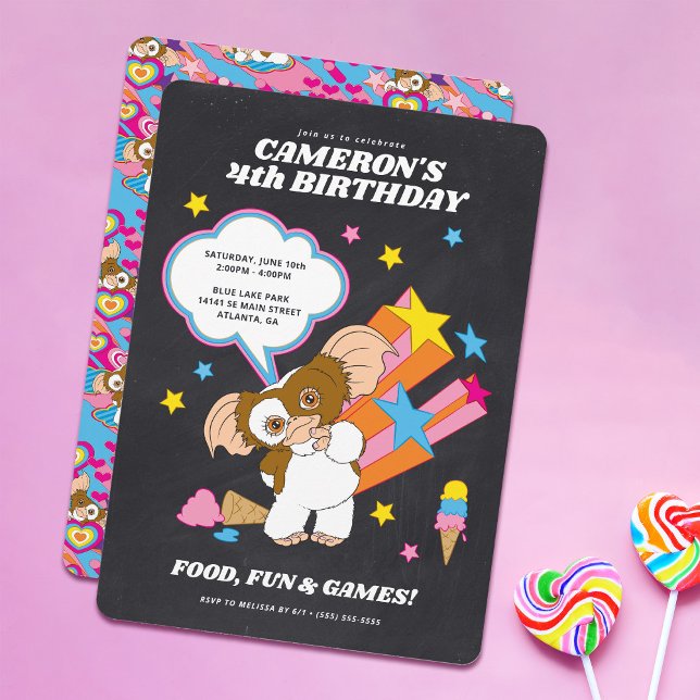 Convite Gremlins | Aniversário do Quadro de Gizmo (invitation on table)