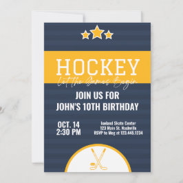 Convite Greve Amarela Azul de Birthday Hockey