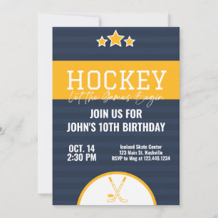Convite Greve Amarela Azul de Birthday Hockey
