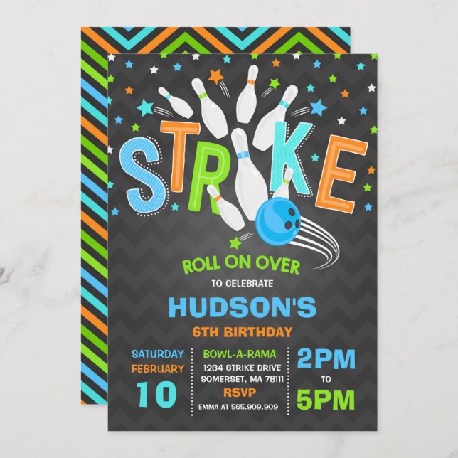 Convite Greve da festa de aniversário da boliche do (Frente/Verso)