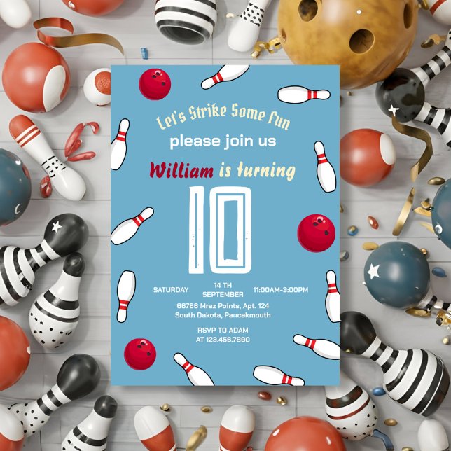 Convite Greve de Boliches esportivas azuis legal 10º Anive (Criador carregado)
