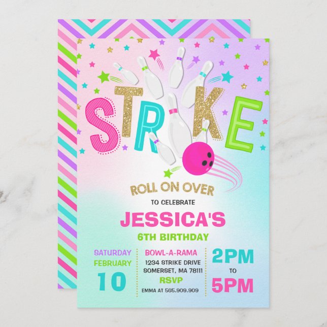 Convite Greve de Festa de aniversário de Boliches de Convi (Frente/Verso)