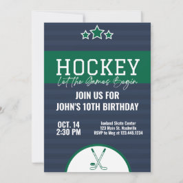 Convite Greve Verde Azul de Birthday Hockey