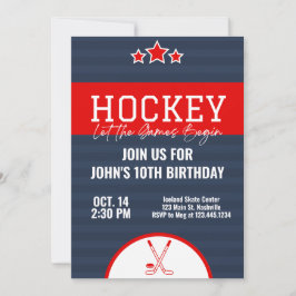Convite Greve Vermelha Azul de Birthday Hockey