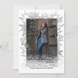 Convite Grey Botanical Photo Graduation Announcement