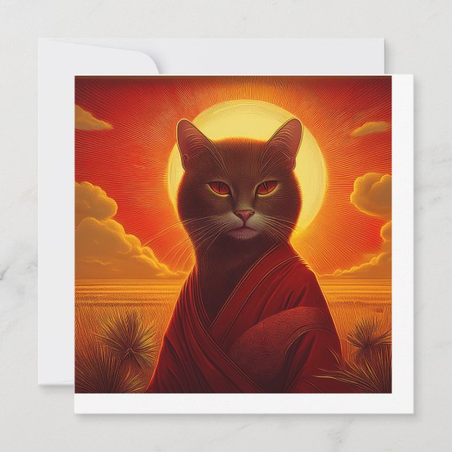 Convite Grey Cat Wearing Fashionable Robe In Sunset Scene (Frente)