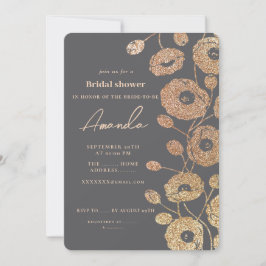 Convite Grey Glitter-Like Poppy Flower Invitation