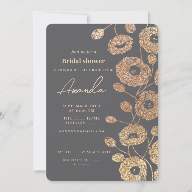 Convite Grey Glitter-Like Poppy Flower Invitation (Frente)