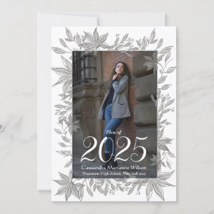 Convite Grey Leaves Photo Graduation Announcement