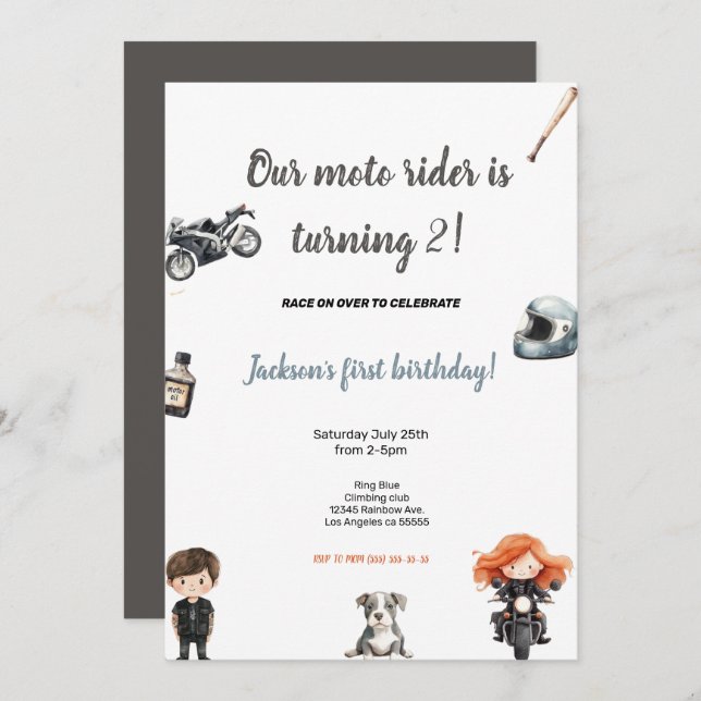 CONVITE GREY MOTO RIDERS BIRTHDAY PARTY INVITATION (Frente/Verso)