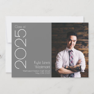 Convite Grey & White School Color Graduation Announcement