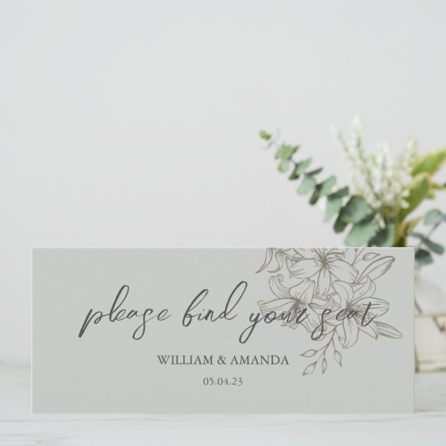 Convite GreyGarden Delights Seating Chart Header Cinza (Em pé/Frente)