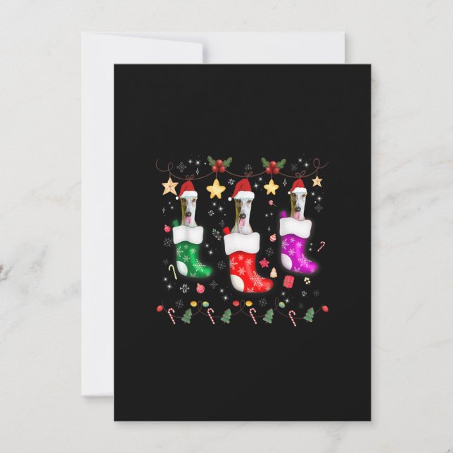 Convite Greyhound Christmas Lights Gift Engraçado Xmas Dog (Frente)