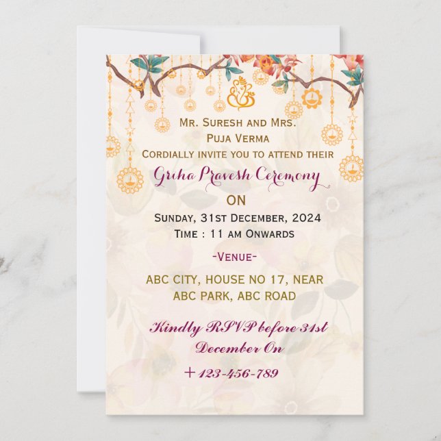 Convite Griha Pravesh (Frente)