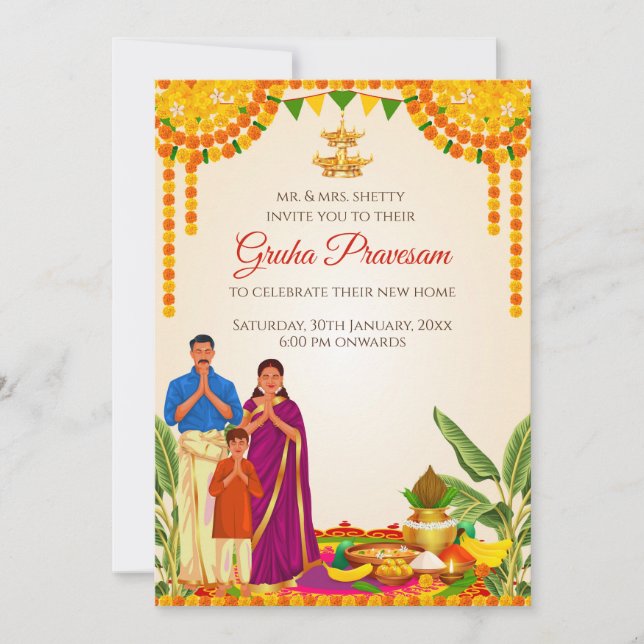 Convite Grihapravesh Convite Digital Gruhapravesha (Frente)