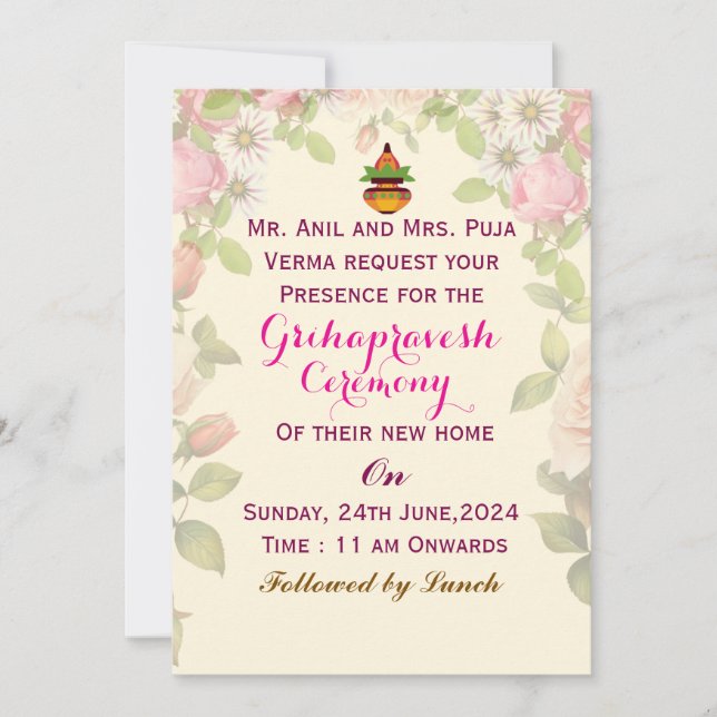 Convite Grihapravesh Invitations  (Frente)