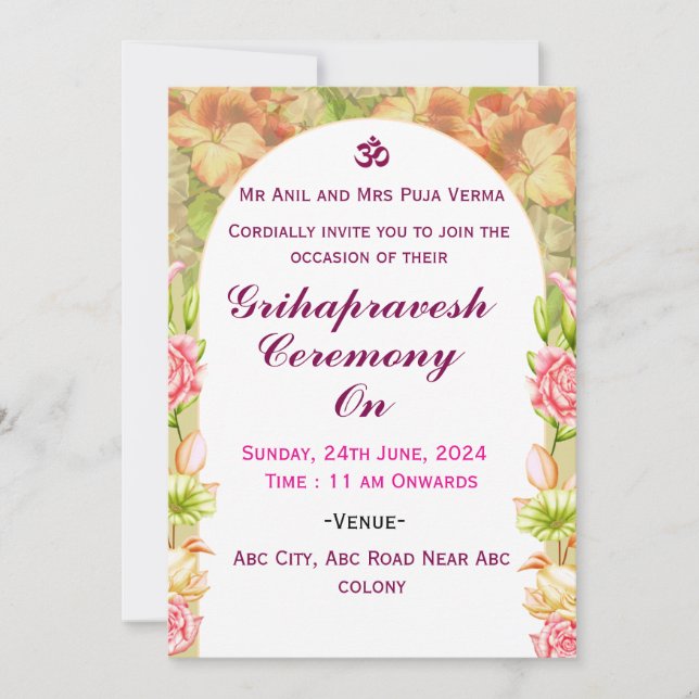 Convite Grihapravesh Invitations  (Frente)
