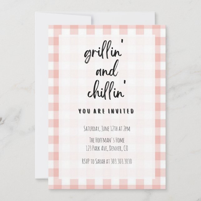 Convite Grillin' e Chillin' Gingham CHURRASCO Invitation (Frente)