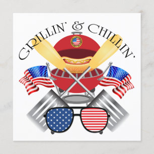 Convite Grillin' e Chillin'Patriotic Cookout Invitation