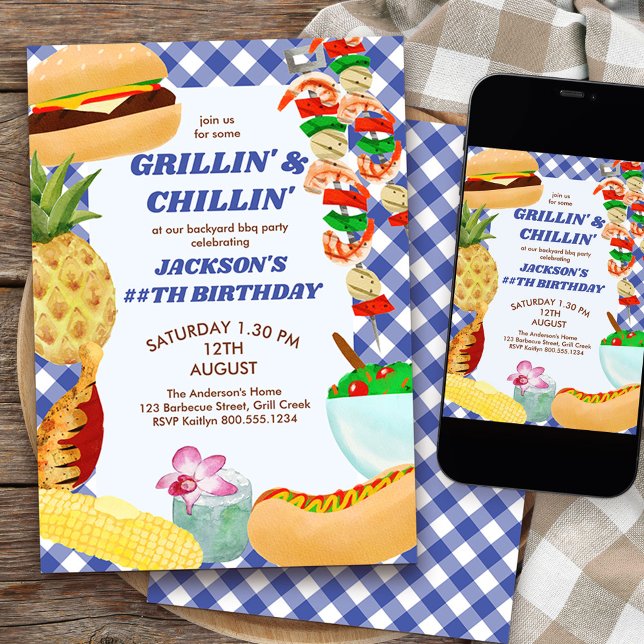 Convite Grillin e Festa de aniversário de CHURRASCO Chilli (grillin' & chillin' boys birthday invitation)