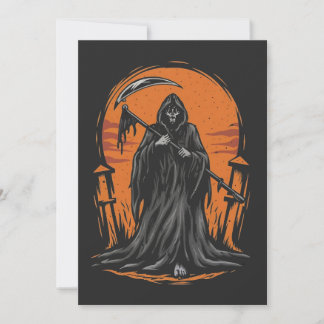 Convite Grim Reaper Cartoon in Sunset Graveyard
