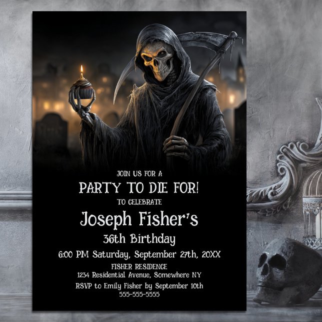 Convite Grim Reaper with Cupcake Birthday Party Invitation (Criador carregado)