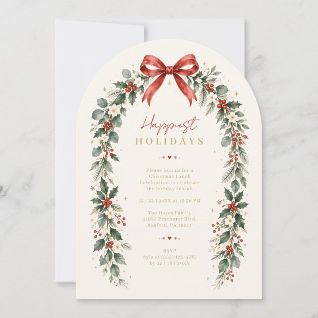Convite Grinalda Botânica de Natal Vermelha Refined TMF26 (Frente)