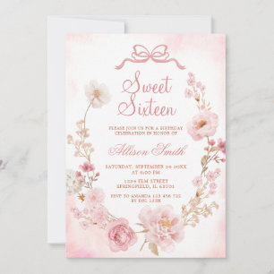 Convite Grinalda de Arco Floral Rosa Menina Sweet Sixteen