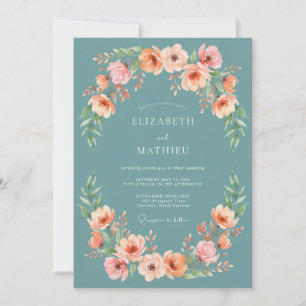 Convite Grinalda de casamento Teal Blush Bloom