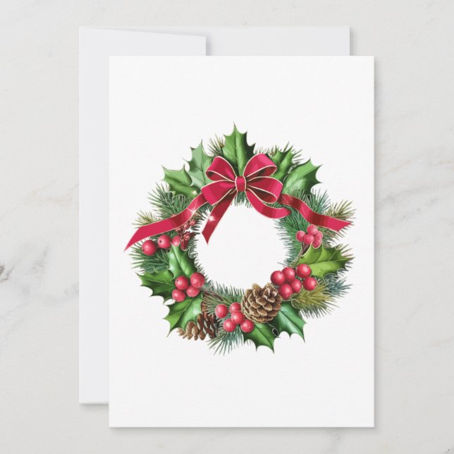 Convite Grinalda de Natal Elegante com Laço Vermelho, Azev (Frente)