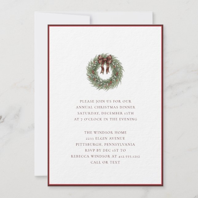 Convite Grinalda de Natal em Aquarela Elegante com Laço Xa (Frente)