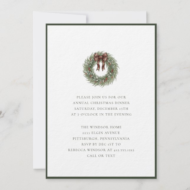 Convite Grinalda de Natal em Aquarela Elegante com Laço Xa (Frente)