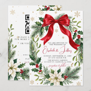 Convite Grinalda de Natal Floral com Laço Vermelho Código
