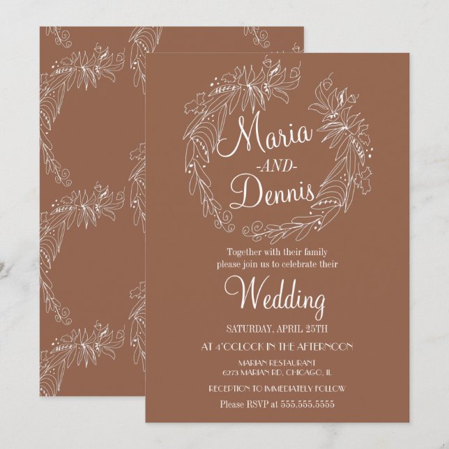 Convite Grinalda de Terracota de Outono Simples (Frente/Verso)