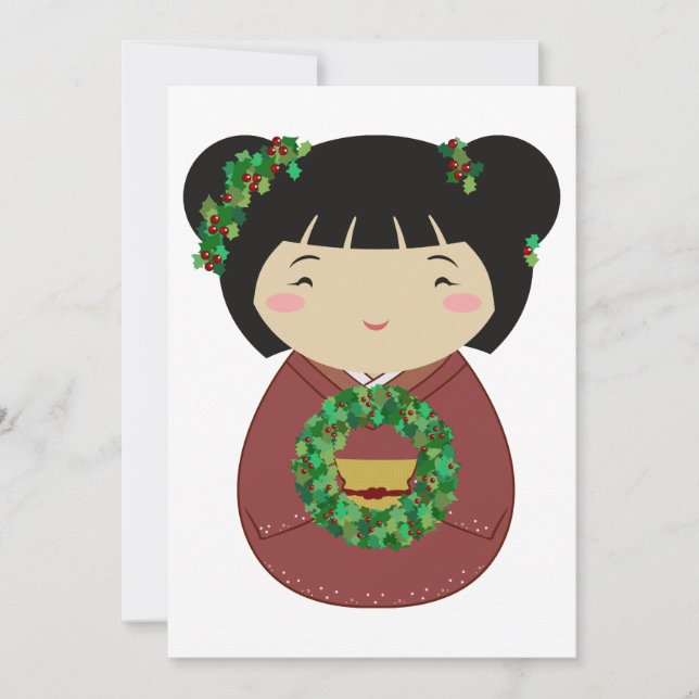 Convite Grinalda do Natal de Kokeshi (Frente)