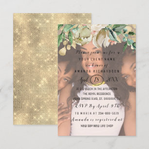 Convite Grinalda Dourado da faísca das flores da foto do