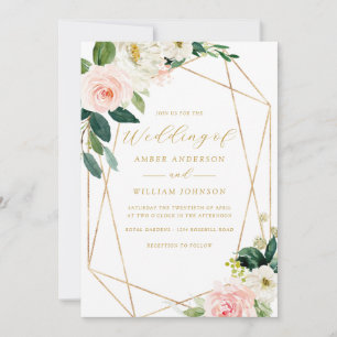 Convite Grinalda Floral Geo Rosa Corada Casamento